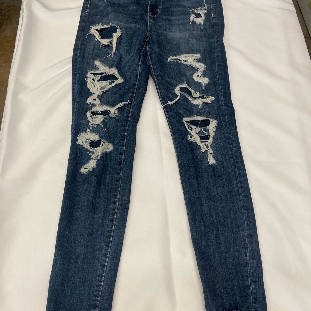 American Eagle Super High-Rise Jegging Distress Raw Hem Skinny Jeans Women’s 8
